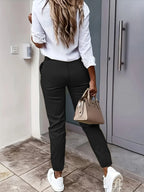 Women's coffee brown tailored slim-fit trousers