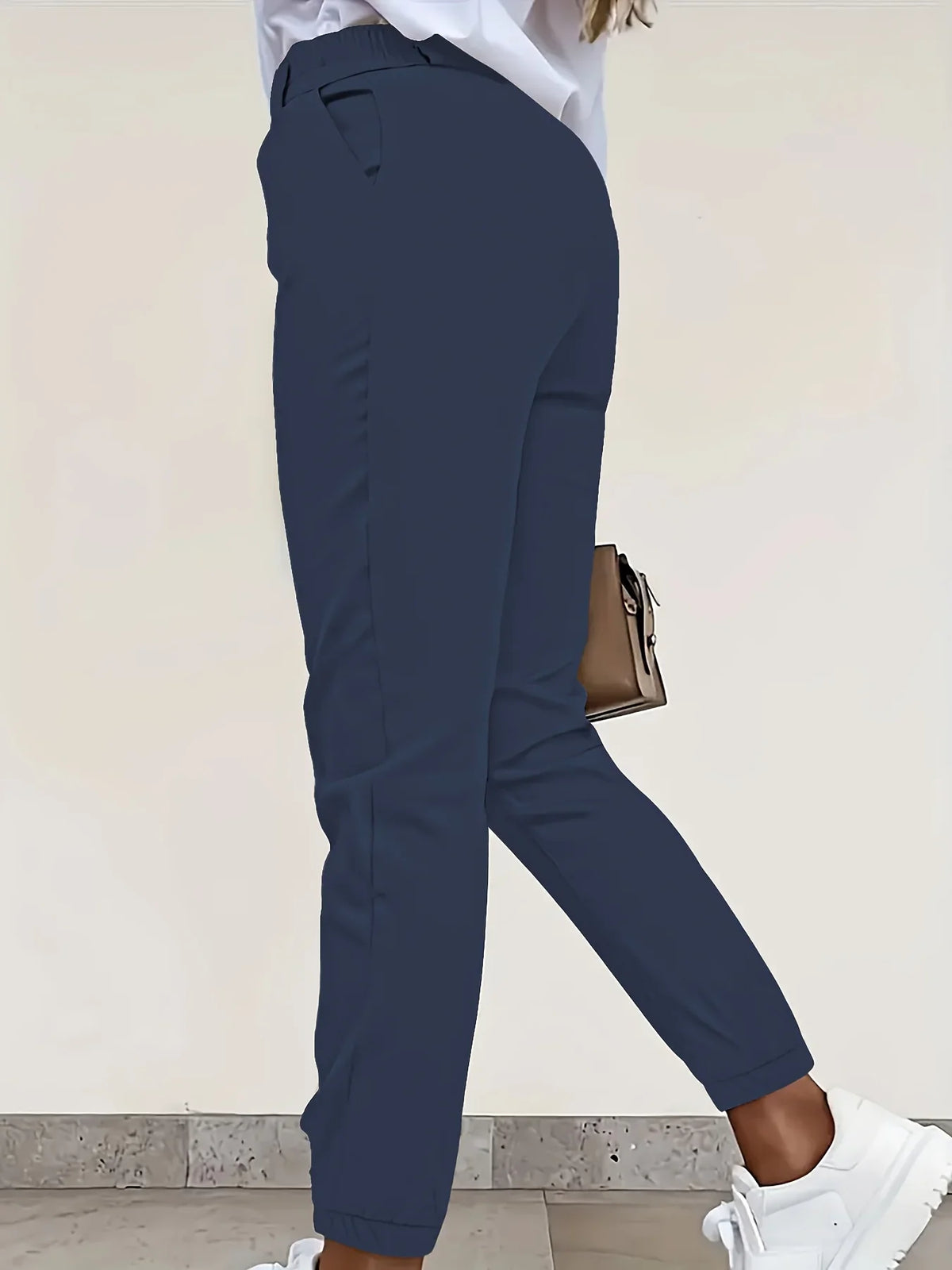 Women's navy tailored slim-fit trousers