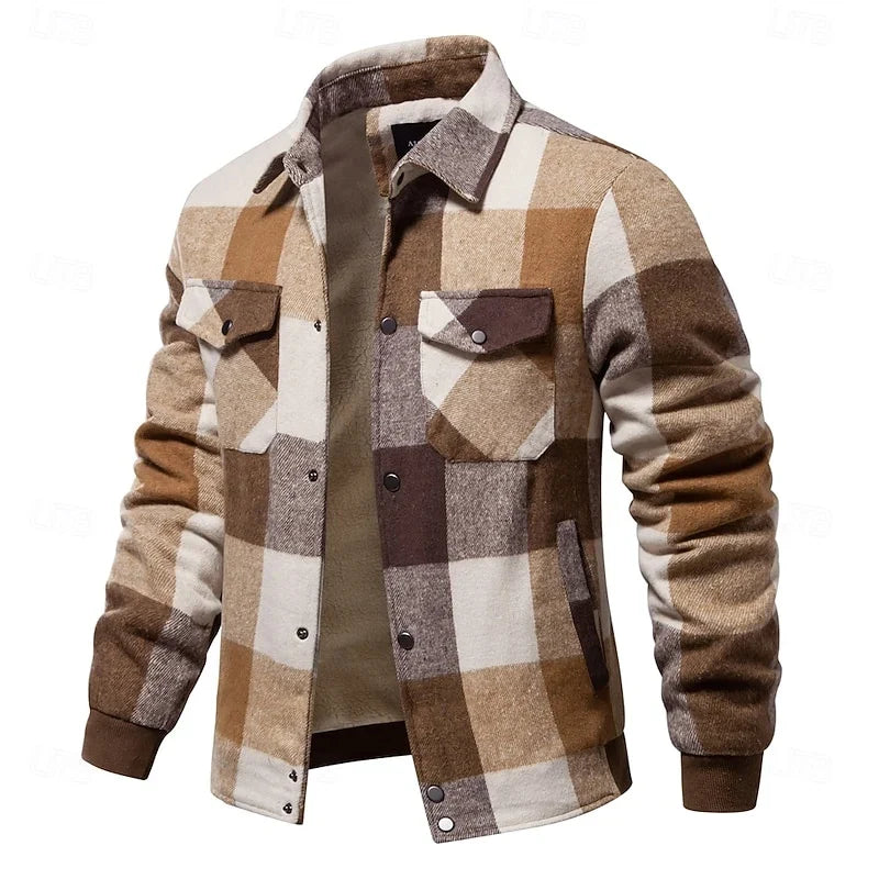 Men's khaki rugged check shirt jacket