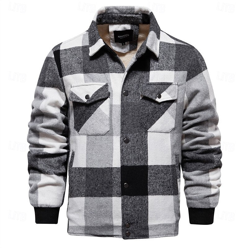 Men's khaki rugged check shirt jacket