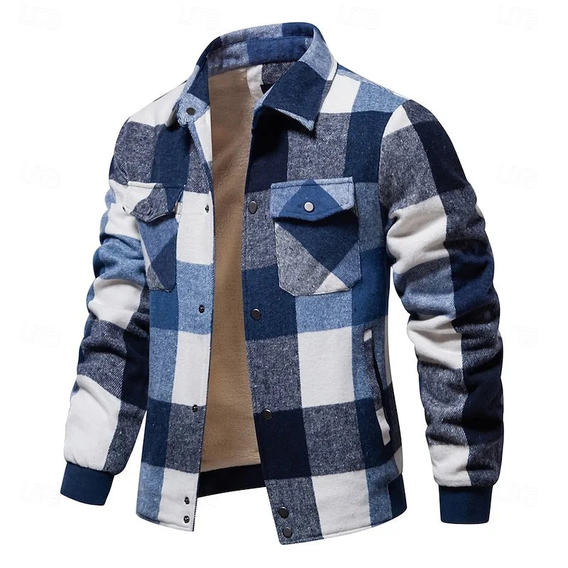 Men's black rugged check shirt jacket